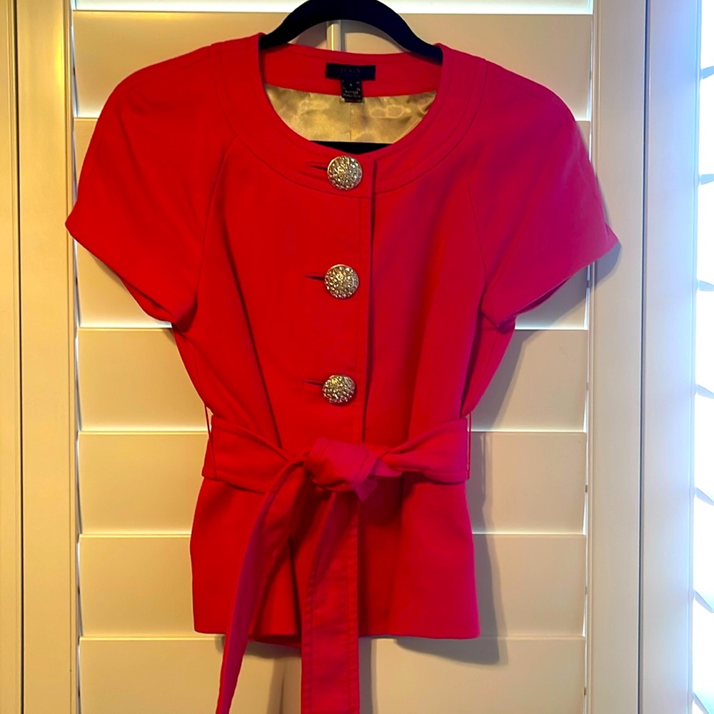 J.Crew collection pink jacket Size 4 w/ Crystal buttons and belt